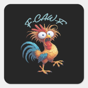 F Caw F Grappige Kip Humor Retro Stijl Vierkante Sticker