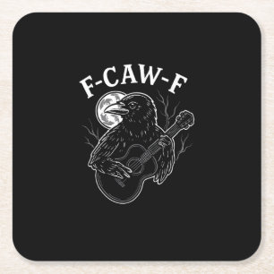 F Caw F Grappige Kraai Gitaar Halloween Vintage St Vierkante Kartonnen Onderzetter