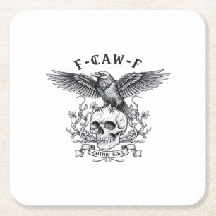 F-Caw-F Grappige Kraai Halloween Vintage Ontwerp Vierkante Kartonnen Onderzetter