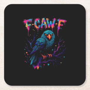 F Caw F Grappige Vogel Kraai Raaf Punt Grap Grappi Vierkante Kartonnen Onderzetter