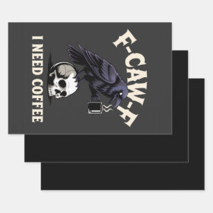 F-CAW-F I Need Coffee Kenmerken Crow Raven Grappig Inpakpapier Vel