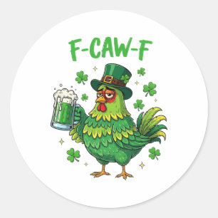 F Caw F Ierse Haantje Grappige Vogel Kippenfluiste Ronde Sticker