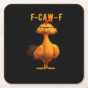 F-Caw-F Kip Essentiële Trendy Kunst Vierkante Kartonnen Onderzetter