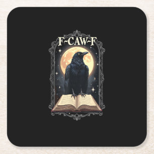 F-Caw-F Kraai Grappig Halloween Raaf Maan Vierkante Kartonnen Onderzetter