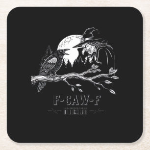 F-Caw-F Kraai Halloween Heks F-Caw-F Vierkante Kartonnen Onderzetter