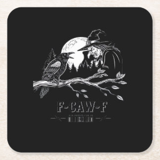 F-Caw-F Kraai Halloween Heks F-Caw-F Vierkante Kartonnen Onderzetter