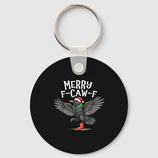F-caw-f Merry Christmas Funny Crow Raven  Sleutelhanger (Voorkant)