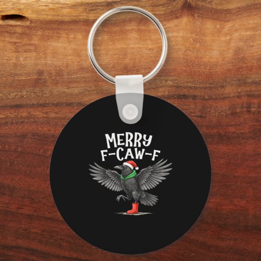 F-caw-f Merry Christmas Funny Crow Raven  Sleutelhanger (Voorkant)