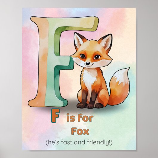 F est pour Fox - Whimsical Alphabet Poster animal (Devant)