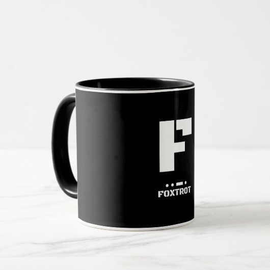 F (Foxtrot) NAVO Fonetisch Alfabet & Morse Code Mok (Voorkant links)
