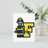 F is voor Cartoon Fireman Briefkaart (Staand voorkant)