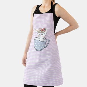 F&L Bunny in een Cup op Gingham All-Over Print Sch Schort