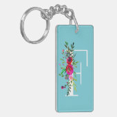 F Letter Initiaal Monogram Floral Aangepaste kleur Sleutelhanger (Voorkant Links)