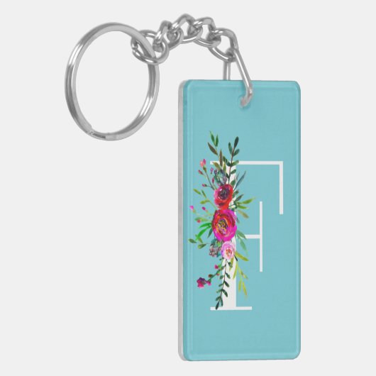 F Letter Initiaal Monogram Floral Aangepaste kleur Sleutelhanger (Voorkant Links)
