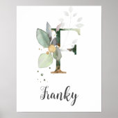 F Letter Monogram Greenery Nursery Naam Muurprint Poster (Voorkant)