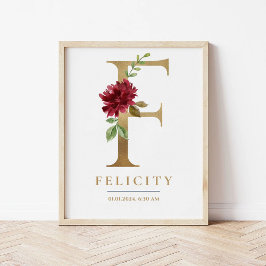 F Letter Monogram Naam Marsala Bloemenkwekerij Poster