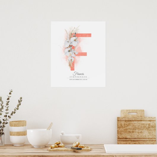 F Letter Monogram White Orchids and Pampas Grass Poster (Keuken)