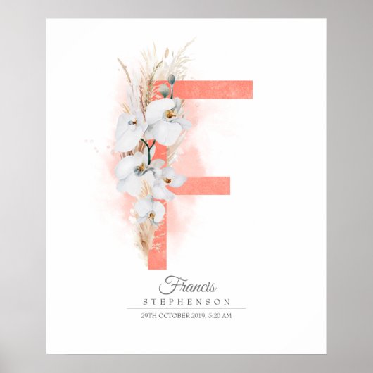 F Letter Monogram White Orchids and Pampas Grass Poster (Voorkant)