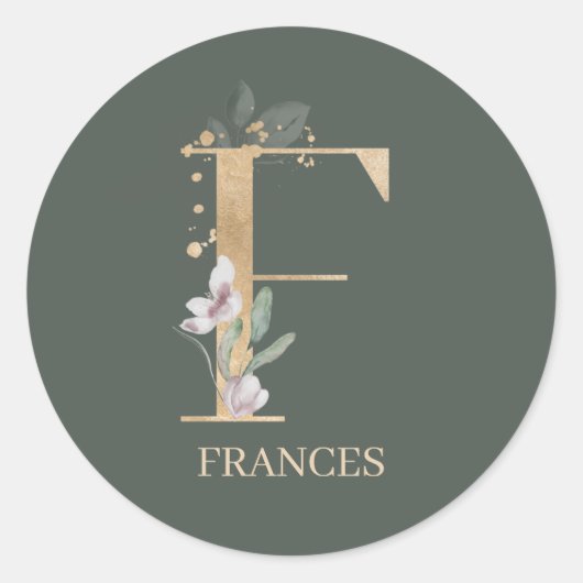F Monogram Floral Ronde Sticker (Voorkant)