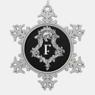 F Monogram Initiaal Tin Sneeuwvlok Ornament