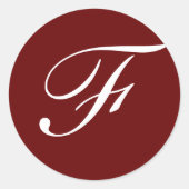 F Monogram Initiaal Wit op Maroon Ronde Sticker (Voorkant)