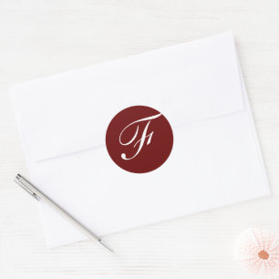 F Monogram Initiaal Wit op Maroon Ronde Sticker