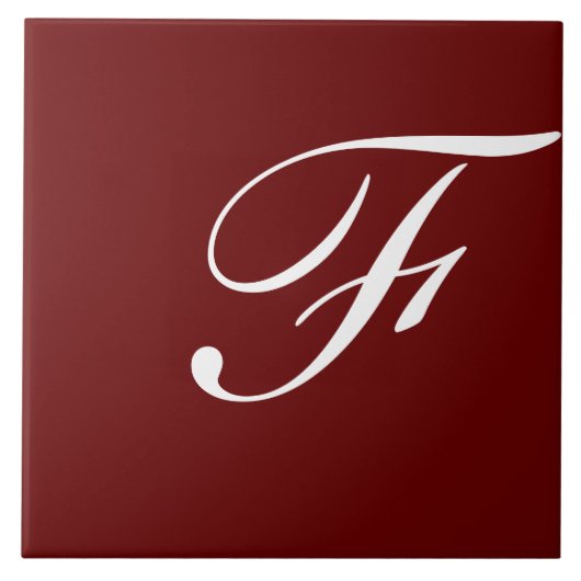 F Monogram Initiaal Wit op Maroon Tegeltje (Voorkant)