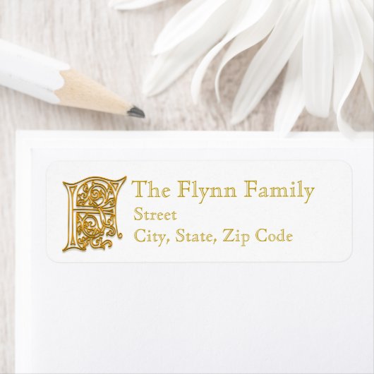 F Monogram "Irish Gold" design Adresetiketten Etiket (Insitu)