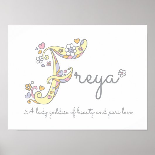 F monogram kunst Freya meisjes naam poster (Voorkant)