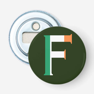 F Monogram overlay op Ierse vlag bot Button Flesopener