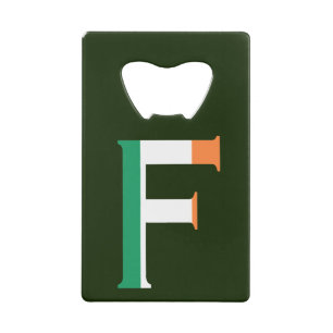 F Monogram overlay op Ierse vlag bot Kredietkaart Flessenopener