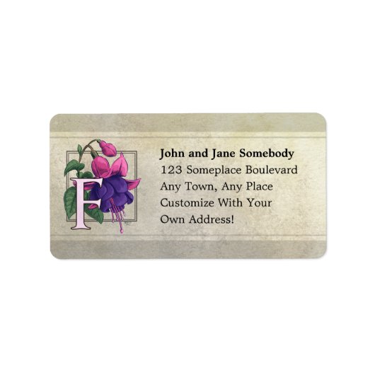 F voor Fuchsia Flower Monogram Etiket (Voorkant)