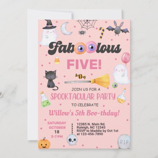 Fa-boo-lous Halloween fille invitation d'anniversa (Devant)