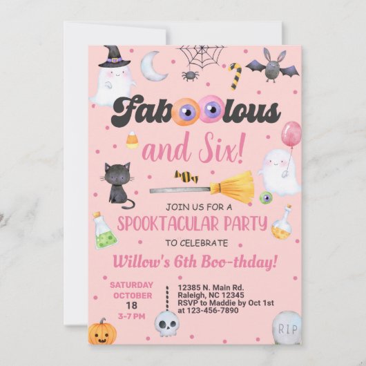 Fa-boo-lous Halloween fille invitation d'anniversa (Devant)