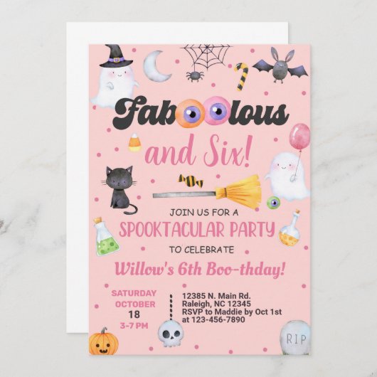 Fa-boo-lous Halloween fille invitation d'anniversa (Devant / Derrière)