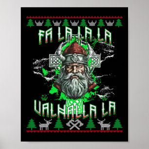Fa La 8 Valhalla Santa Hat Viking Skull Kerstmis Poster