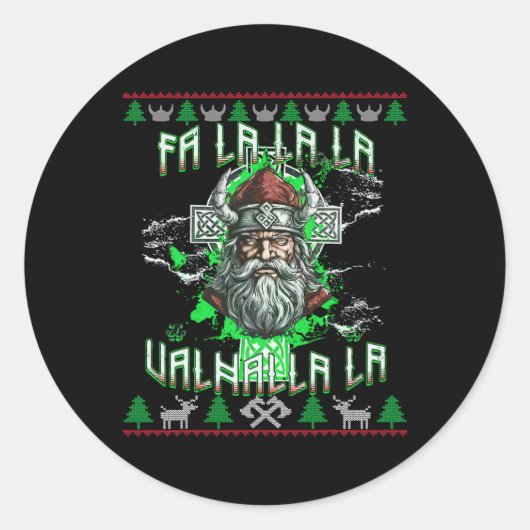 Fa La 8 Valhalla Santa Hat Viking Skull Kerstmis Ronde Sticker (Voorkant)