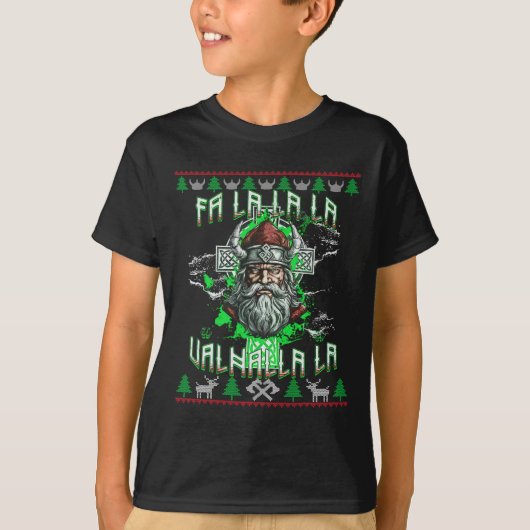 Fa La 8 Valhalla Santa Hat Viking Skull Kerstmis T-shirt (Voorkant)