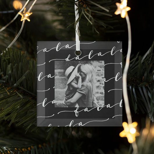 FA LA Black & White Calligraphy met kerstfoto Glas Ornament