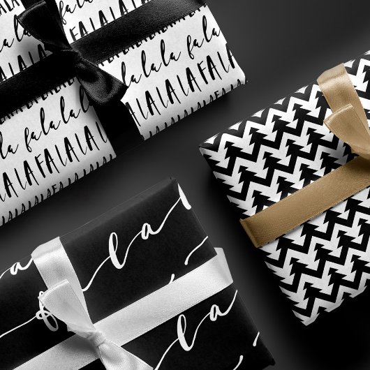 FA LA Black & White Typografisch kerstkarol Inpakpapier Vel
