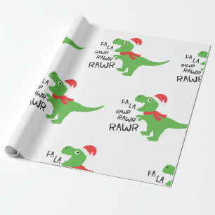 FA LA DINASOUR IN A SANTA HAT WRAPPING PAPER CADEAUPAPIER