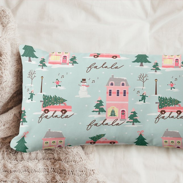 Fa La Home voor de Feestdagen Town & roze Retro va Kussen (Fa La Home For The Holidays Town & Pink Retro Van Lumbar Pillow)