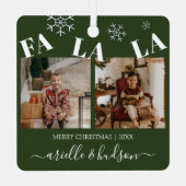 Fa la la 2 foto kerstboom metalen ornament (Achterkant)
