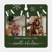 Fa la la 2 foto kerstboom metalen ornament (Voorkant)