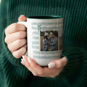 Fa La La Bladmuziek Carol Familiefoto's Tweekleurige Koffiemok