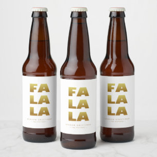 Fa La La   Eenvoudig Kerstmis Wit & Goud Bier Etiket