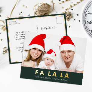 Fa la La Green Goud Moderne Kerstfoto Folie Feestdagen Briefkaart