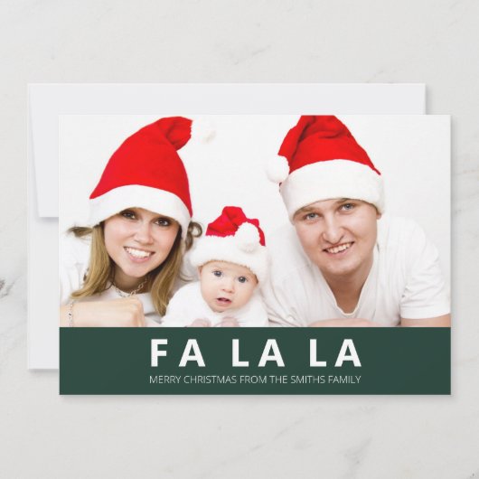 Fa la La Green Moderne Kerstfoto Feestdagenkaart (Voorkant)
