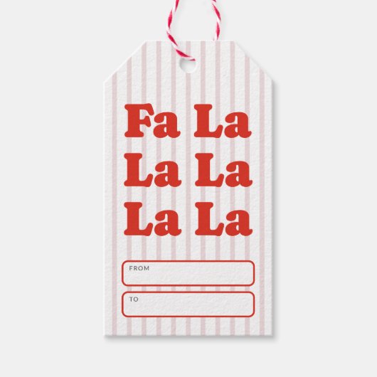 Fa La La Kerst Speelse Gestreepte Cadeaulabel (Voorkant)