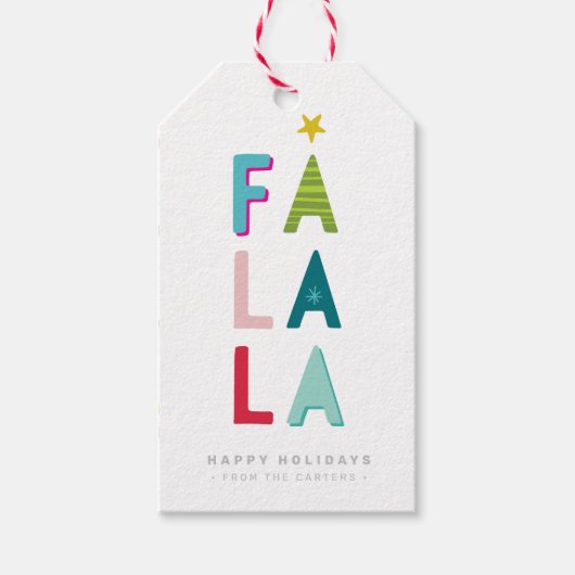 FA LA LA KERSTCADEAU leuk vet helder kleurrijk Cadeaulabel (Voorkant)